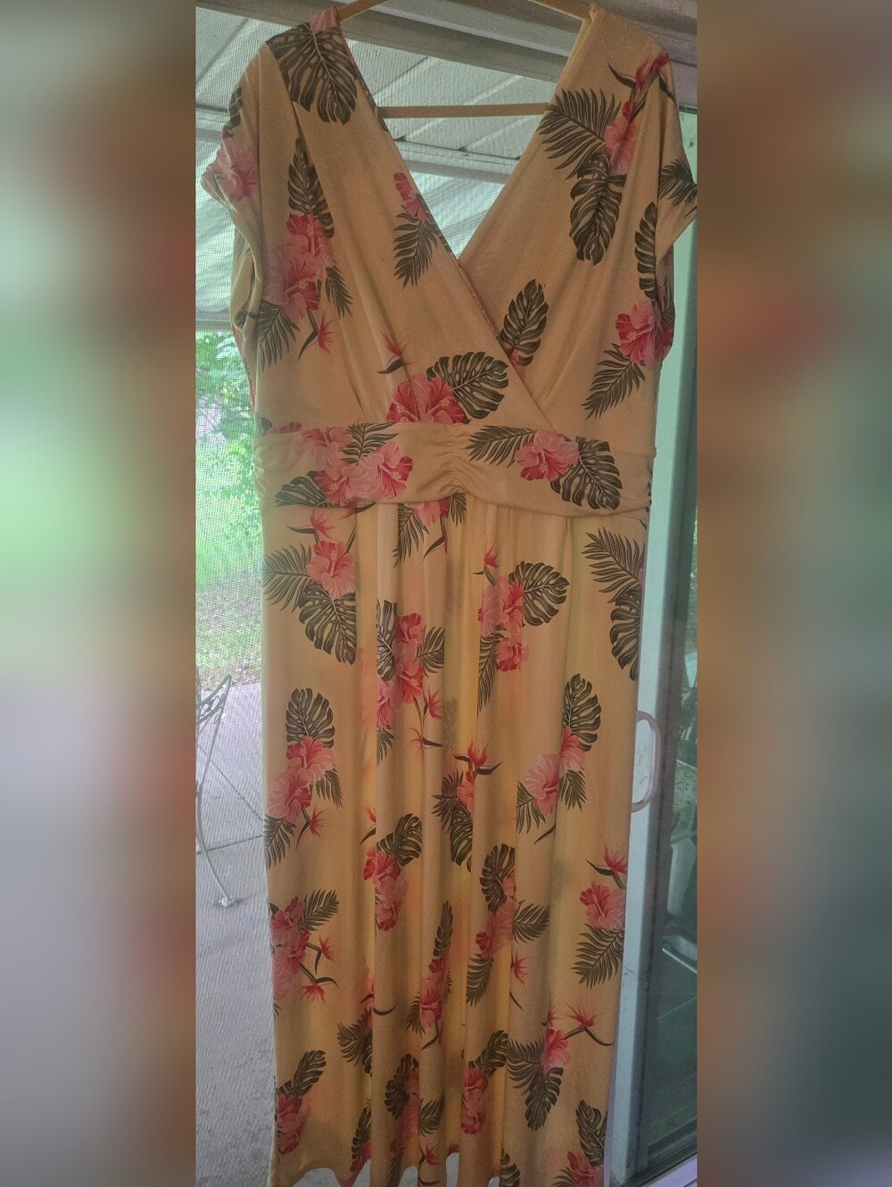 Iman 2x Floral Wrap Maxi Dress in Yellow with Pink Blooms